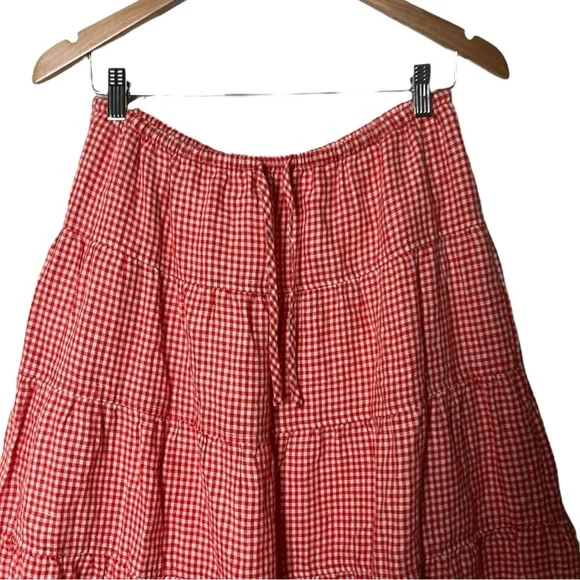 Aritzia Bouquet Linen Skirt Gingham Red White M - Picture 3 of 6